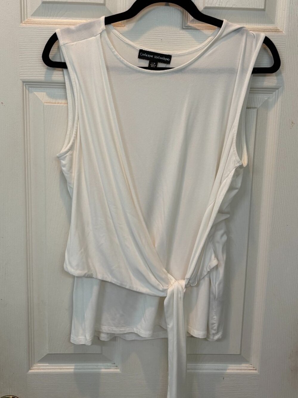 Catherine Malandrino White Asymmetric Side Tie Sleeveless Drape Blouse Size L